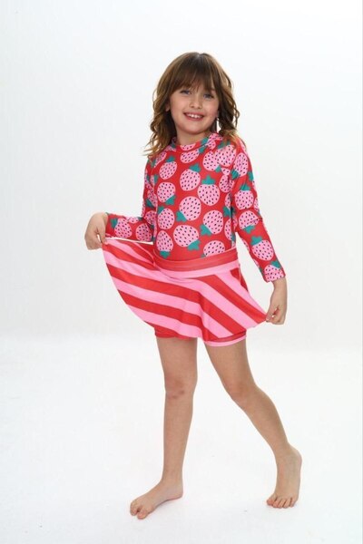 ARBİ kids Κοριτσίστικο μαγιό με σχέδιο φράουλας, δύο τεμάχια, με σορτς και μα...