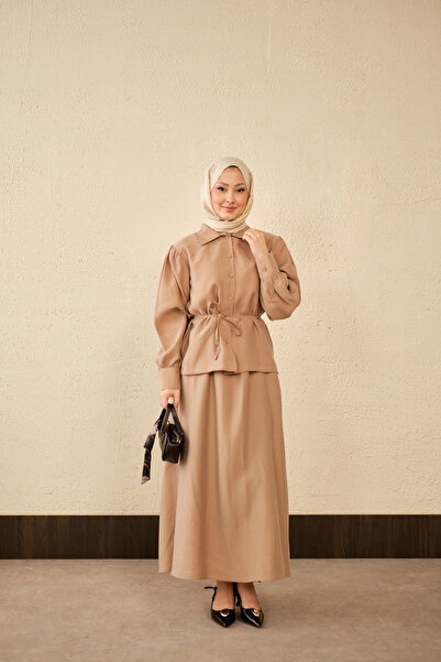 LOCCO Women's Waist-Tie Shirt Set Mink