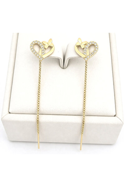 Milena 14k Gold Plated Earrings in Two Layers, Hypoallergenic, - Length 5cm