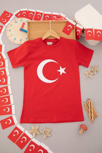 WOODROFFE Tricou roșu pentru copii cu imprimeu Moon Star și Atatürk