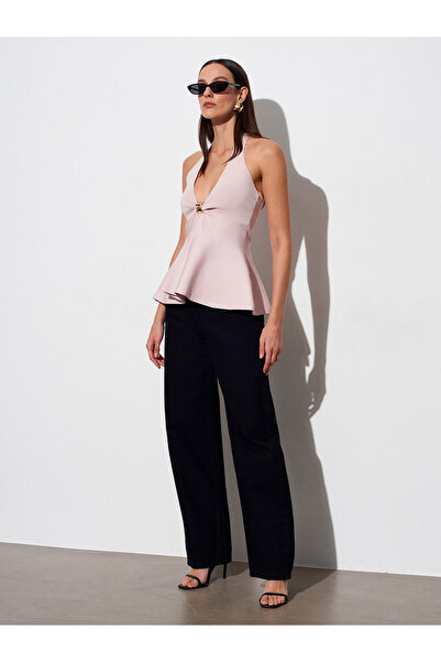 Dilvin 10787 Halter Neck Peplum Knitwear Blouse