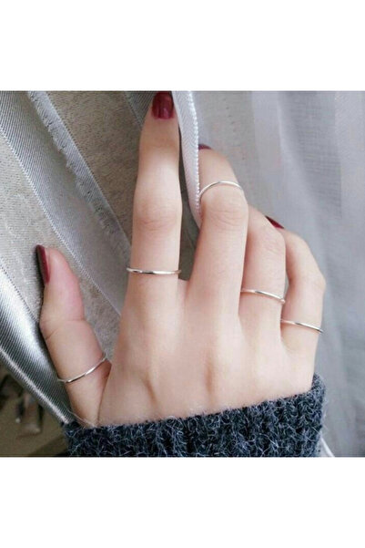 Ervalina 5'li İnce Düz Yüzük Seti