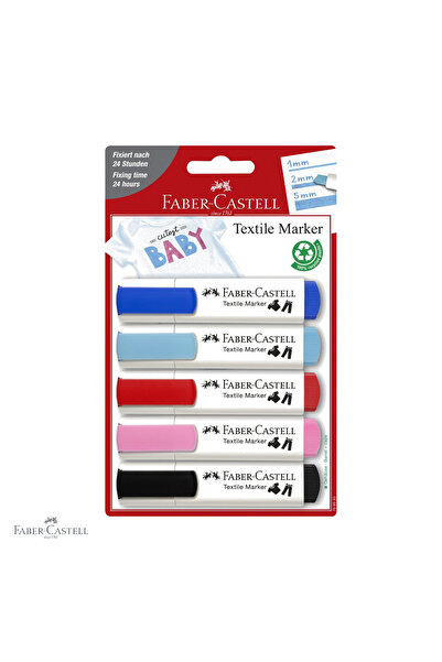 Faber Castell Set de 5 markere textile Faber-Castell, vârf tip daltă cu 3 gro...