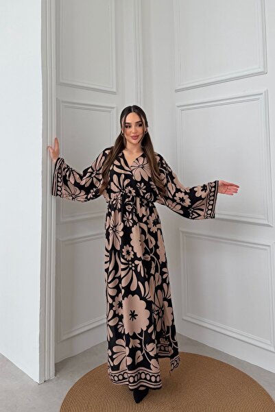 mezqa Μακρύ φόρεμα με σχέδιο βιζόν, λεπτομέρεια με σκίσιμο και ελαστική μέση