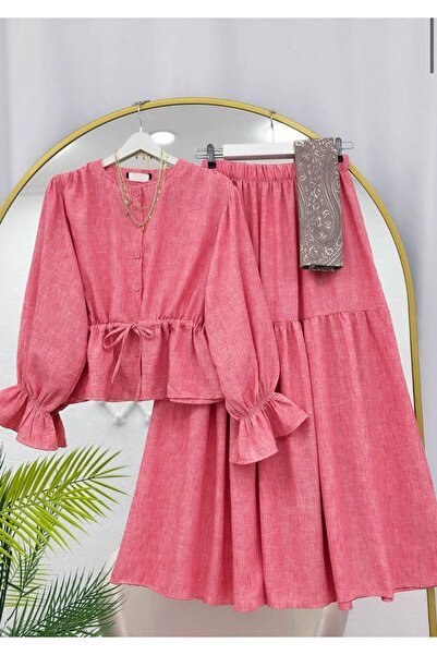 modasindoma Λινό BELİ B Με σούρες ΣΕΤ ΜΕ ΦΟΥΣΤΑ