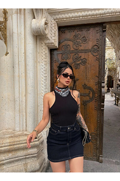 kırmızı butiks Ψηλόμεση τζιν φούστα