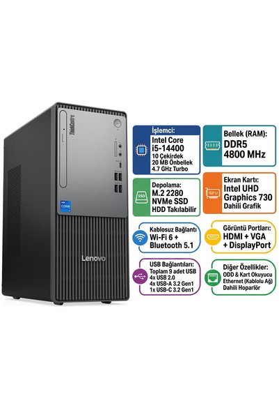 LENOVO ThinkCentre Neo 50T Gen 5 i5-14400 16GB 1TB SSD Windows 11 Pro Masaüst...