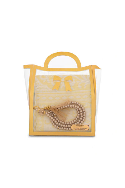 Hayrat Neşriyat Tesbih + Prayer Rug Gift Set (with Acetate Bag, Gold)