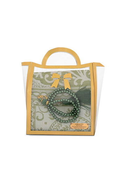 Hayrat Neşriyat Tesbih + Prayer Rug Gift Set (with Acetate Bag, Green)