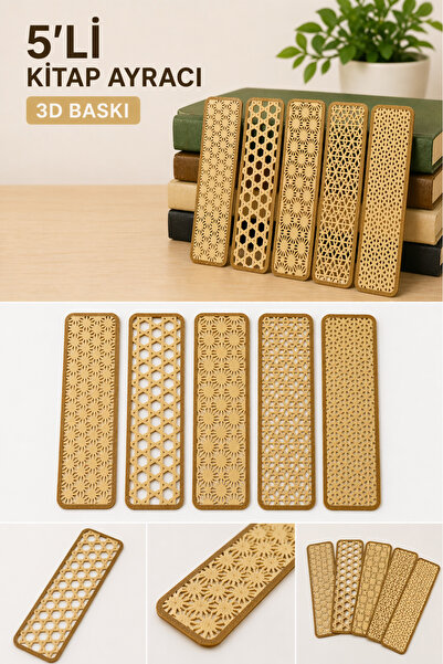 crafts3dstudio Kitap Ayracı 5’li Set 3D Baskı – Dekoratif Modern Desenli Book...