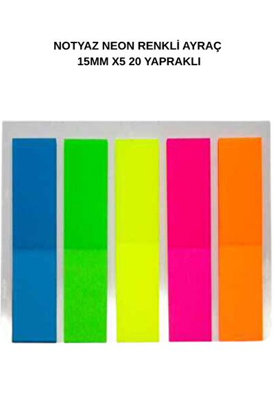 Dağtaş Kırtasiye Notyaz Neon Renkli Ayraç 20 Yapraklı 15mm x 5 – Renkli Not K...