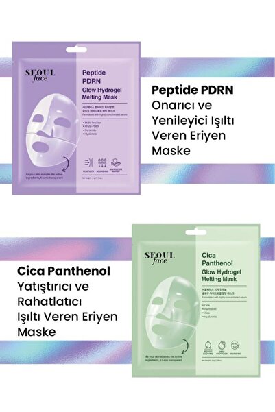 Dermal Cica ve Peptid Glow Yatıştırıcı Onarıcı Eriyen Maske Seti Kore Maske S...