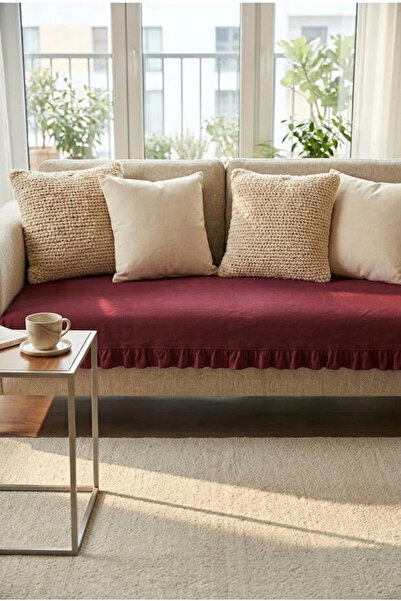 YUNUSOĞLU HOME Κάλυμμα καναπέ από λινό βαμβάκι με βολάν Βουργουνδίας 90x200 ε...