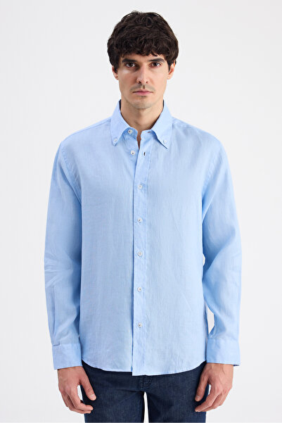 D'S Damat Πουκάμισο Ds Damat Comfort Blue Plain 100% λινό