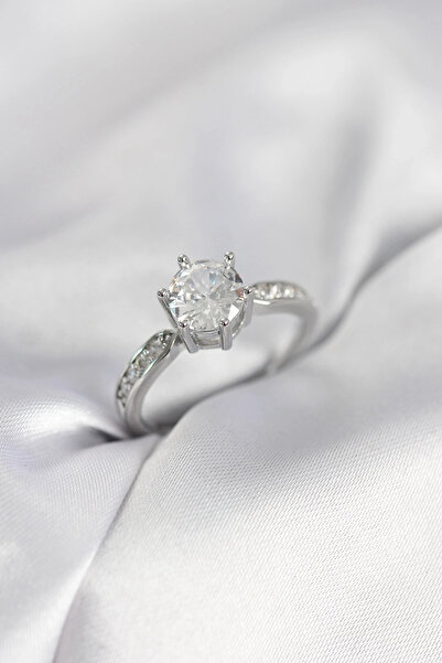 özssa Zircon Stone Single Stone Model Silver Color Women's Ring