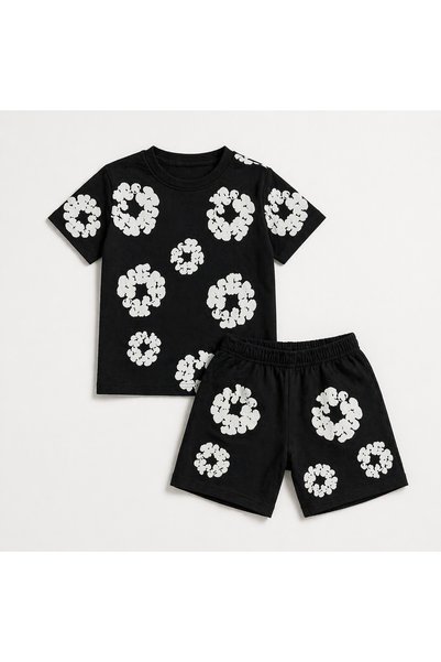 Yalçınoğlu Kids Unisex Embossed Printed Lycra Combed Cotton Shorts Set I 3-9 Years I Printed Detailed Lycra Combed Cotton Summer Set