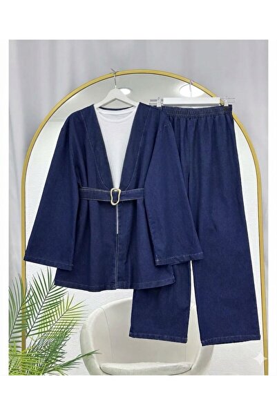 YILMAZBARMAZ Set kimono din denim cu curea pentru femei