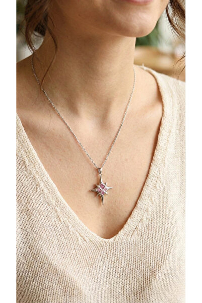 özssa 316l steel silver color zircon stone pole star model women necklace