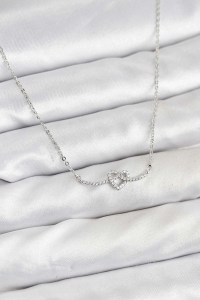 özssa Brass Silver Color Knot Heart Model Women's Necklace