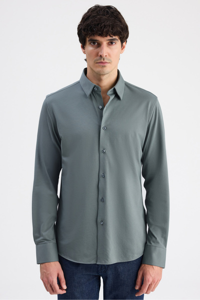 D'S Damat Πλεκτό πουκάμισο Ds Damat Slim Fit Χακί