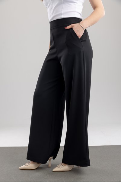 TUĞBA ERGÜL Women's Elastic Waist Oversize Cut Basic Fabric Trousers