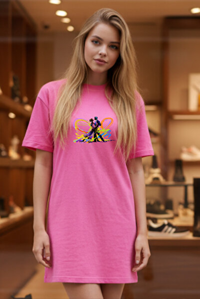 Pink Sky Γυναικείο μπλουζάκι με κοντό μανίκι και λαιμόκοψη, μεγάλο μέγεθος, ν...