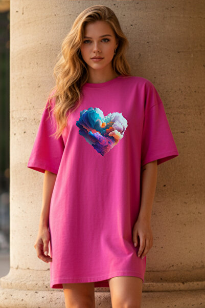 Pink Sky Γυναικείο μπλουζάκι με κοντό μανίκι και λαιμόκοψη, μεγάλο μέγεθος, ν...