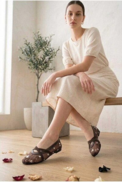 HİGHRUN Γυναικείες διαφανείς μπαλαρίνες με κεντημένο σταυρωτό λουράκι