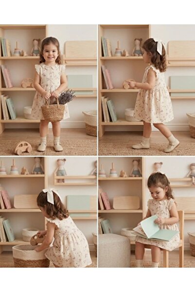 Baby-Kid Store Kız Çocuk Çiçek Detaylı Yazlık Premium Kalite Elbise (9-18 Ay)