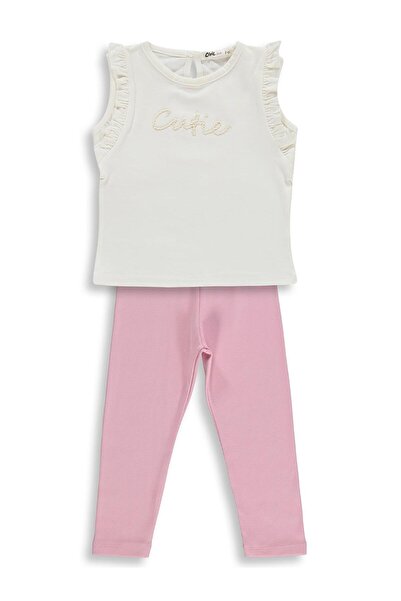 Civil Girls Χαριτωμένο Κεντητό Σετ για Ηλικίες 2-5 ετών - Εκρού-Σκούρο Ροζ