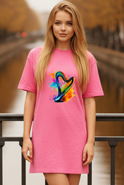 Pink Sky Γυναικείο μπλουζάκι με κοντό μανίκι και λαιμόκοψη, μεγάλο μέγεθος, ν...