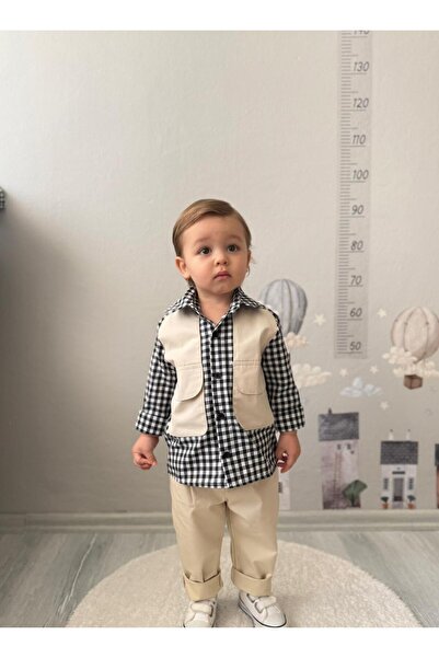 favorimkids Baby Boy Black Checkered Shirt 2-Piece Set Top and Bottom Stylish...