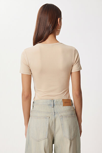 Lovelyİstanbul Lace Detailed Sandy Knitted Blouse Lzv0067 Cream