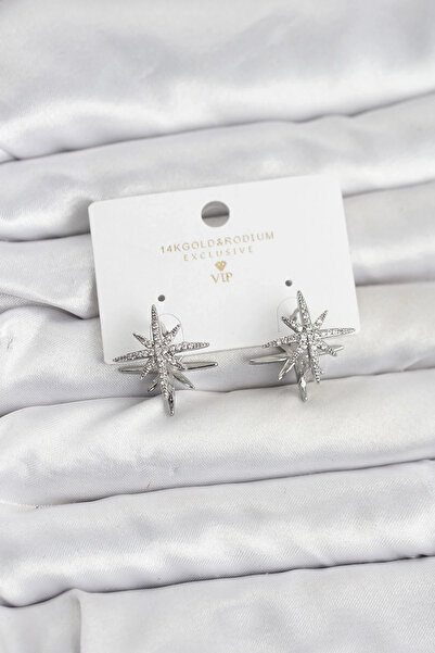 özssa Silver Color Brass Double Sided Polar Star Women Earrings