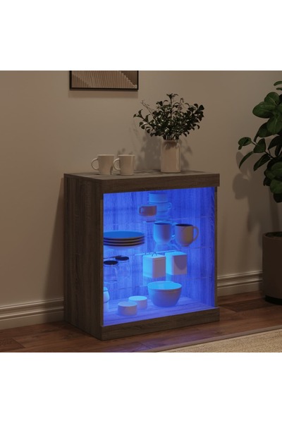 vidaxl Μπουφές με LED Γκρι Sonoma 60,5 x 37 x 67 εκ, Γκρι sonoma