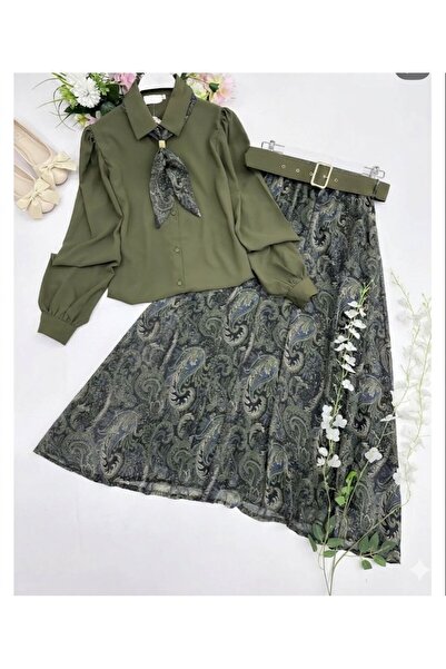 modasindoma Σετ με πουκάμισο, φουλάρι και λεπτομερή φούστα με ζώνη