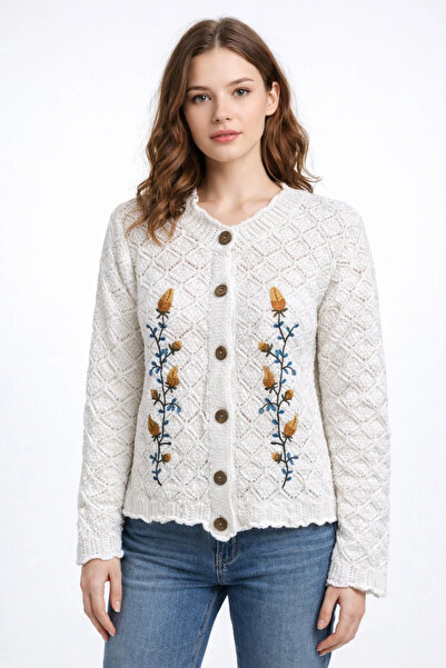 TATULA Openwork Detailed Floral Embroidered Buttoned Cardigan