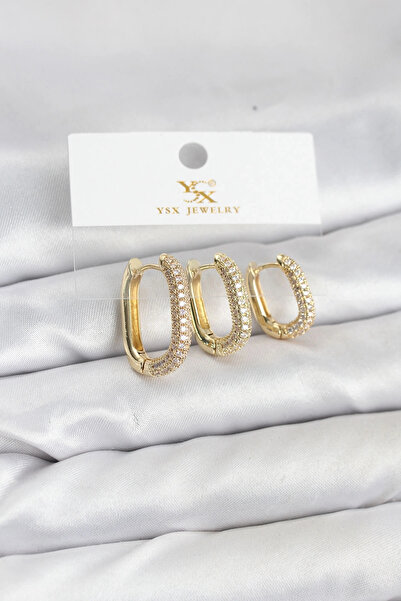 özssa Brass Gold Color Zircon Stone Hoop Model Ysx Trio Earring Set