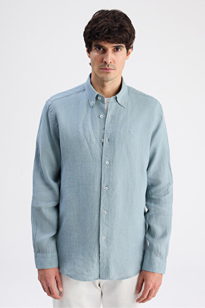 D'S Damat Πουκάμισο Ds Damat Comfort με ρίγες σε χρώμα μέντας