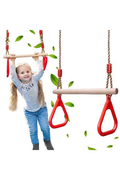 zola Ξύλινη παιδική κούνια, με δαχτυλίδια γυμναστικής, ρυθμιζόμενη, υποστηρίζ...