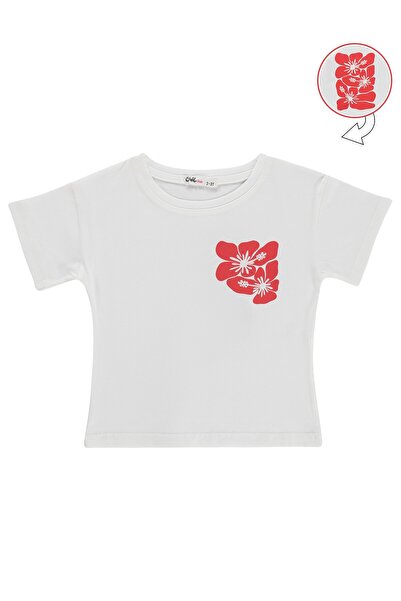 Civil Girls Μπλουζάκι με στάμπα Hibiscus για παιδιά 2-5 ετών - Εκρού