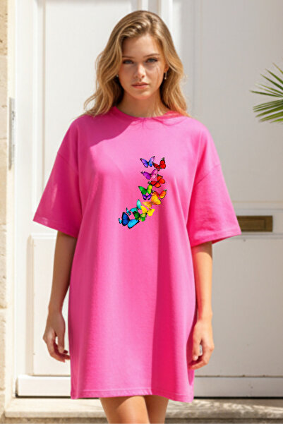 Pink Sky Γυναικείο μπλουζάκι με κοντό μανίκι και λαιμόκοψη, μεγάλο μέγεθος, ν...