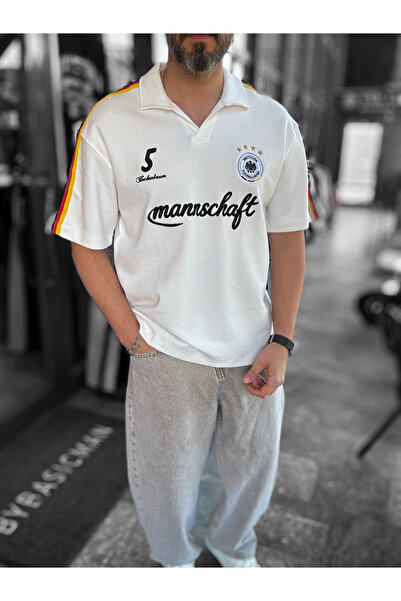 BYBASICMAN Λευκό μπλουζάκι με έμβλημα Γερμανίας και δύο κλωστές RES-1055