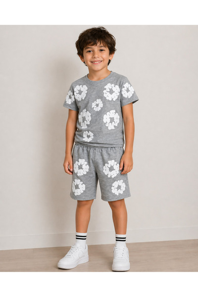 Yalçınoğlu Kids Unisex Kabartma Baskılı Likralı Penye Şort Takım I 3-9 Yaş I ...