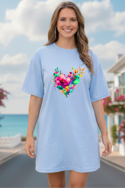 Pink Sky Γυναικείο μπλουζάκι με κοντό μανίκι και λαιμόκοψη, μεγάλο μέγεθος, ν...