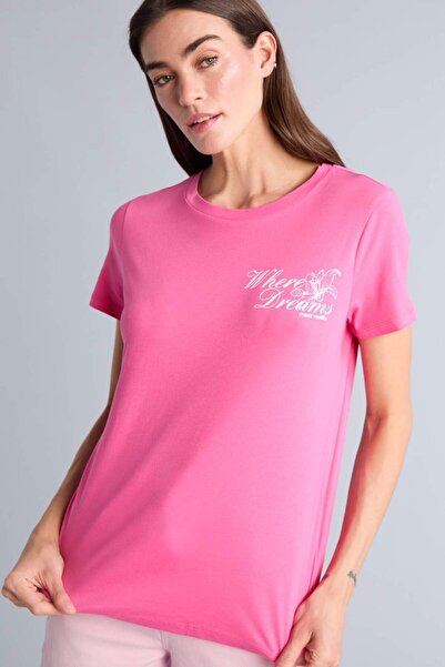 DeFacto Μπλουζάκι με κοντό μανίκι από χτενισμένο βαμβάκι με στάμπα Regular Fi...