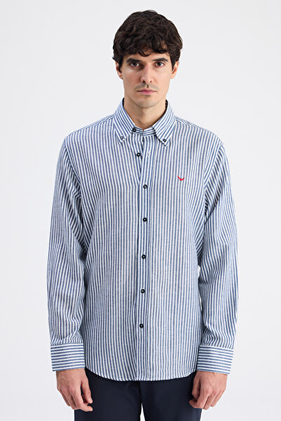 D'S Damat Ds Damat Comfort Navy Blue Striped Shirt