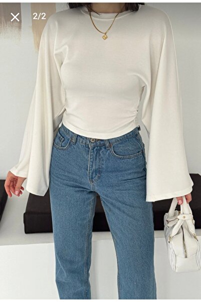 Butik Beyza Μπλούζα με φαρδιά μανίκια και πλαϊνό κορδόνι σούρασης