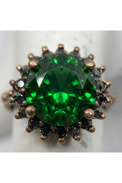 Dorvina Vintage Women's Ring Bronze Authentic Jewelry Green Crystal Stone Round Cut Crown Model Adjustable