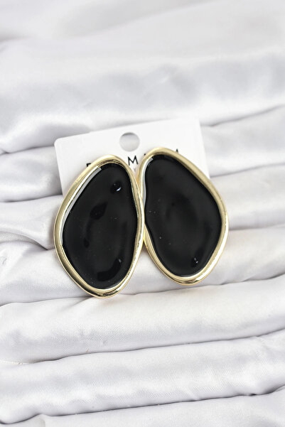 özssa Brass Black Enamel Drop Model Vintage Plate Women's Earrings